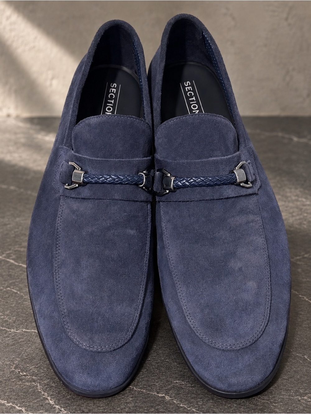 Section X Men’s Blue Suede Leather Bit Loafers Slip On Shoes Size 9